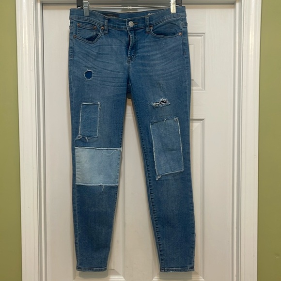 J Crew - distressed patchwork toothpick blue jeans - size 30 - Picture 1 of 5